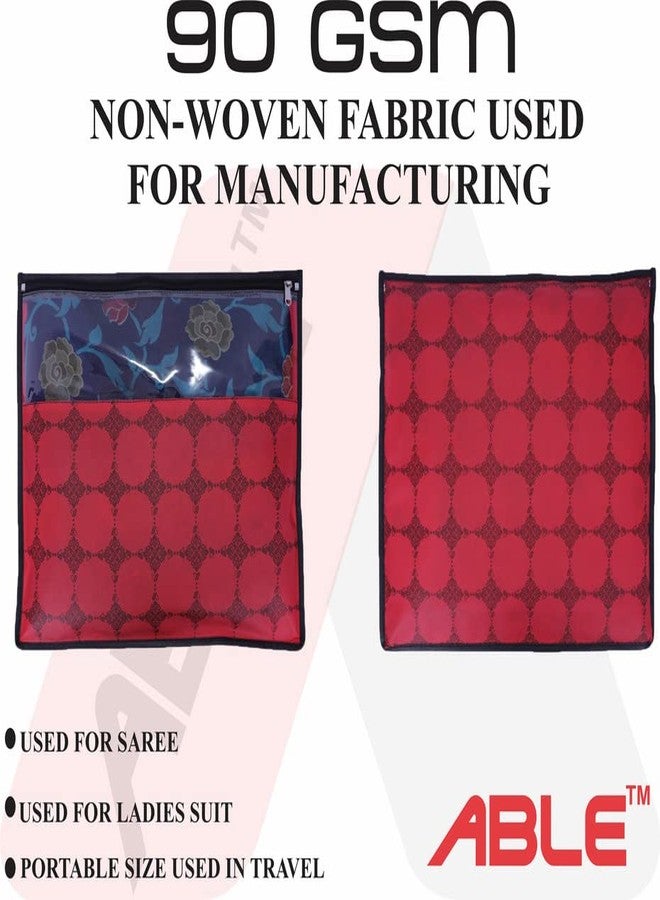 Able Set Of 12 Pcs Single Saree Covers/Clothes Storage Bag/Wardrobe Organizer With Top Transparent For Lehenga, Suit, Dress,& Accessories (RED) - Image 2